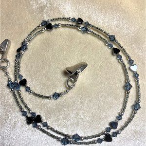 Denim Crystal Heart Eyeglass Chain #1397